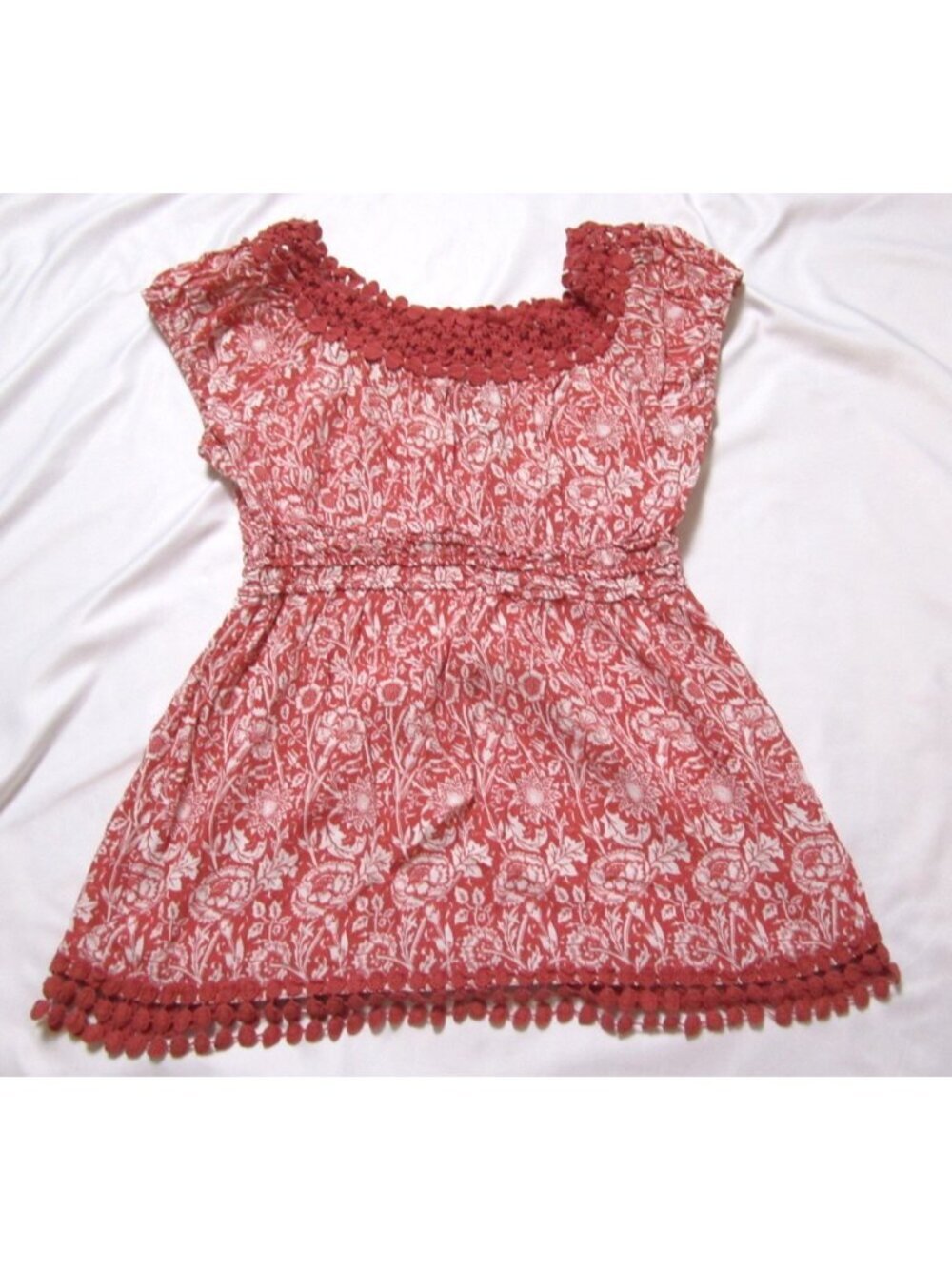 Max Edition Sz MP Floral Blouse Orange White Rayon Boho Cottagecore (WP572)